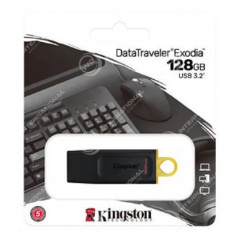 Clé USB-A 3.2 DataTraveler Exodia 128GB - Avec capuchon de protection et anneaux pour porte clés Noir et Jaune Kingston