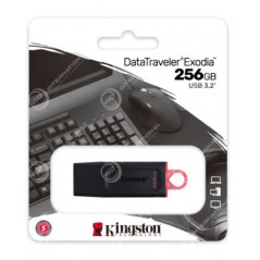 Clé USB-A 3.2 DataTraveler Exodia 256GB - Avec capuchon de protection et anneaux pour porte clés Noir et Rose Kingston