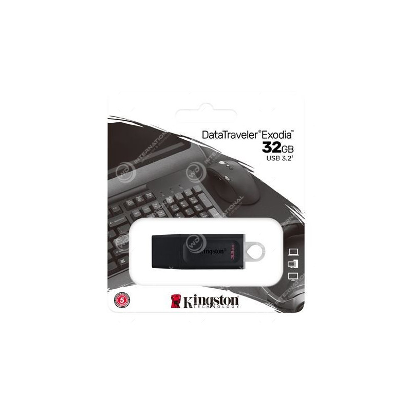 Clé USB-A 3.2 DataTraveler Exodia 32GB - Avec capuchon de protection et anneaux pour porte clés Noir et Blanc Kingston