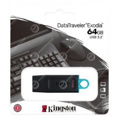 Clé USB-A 3.2 DataTraveler Exodia 64GB - Avec capuchon de protection et anneaux pour porte clés Noir et Bleu Kingston