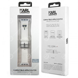 Bracelet Karl Lagerfeld pour Apple Watch 38 / 40 / 41mm Tête Karl Lagerfeld en Silicone Blanc