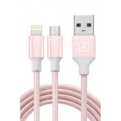 Cable Recci Rosa Micro USB + 2 Lightning Fast Charging 1.2m